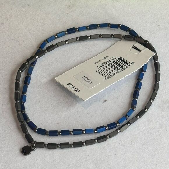 Express Set of 2 Stretch Beaded Bracelet in Blue Brown and Silver Tone - Picture 7 of 7